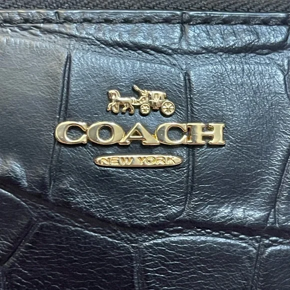 Coach Black Croc-Embossed Leather Pouch Wallet - Picture 6 of 8